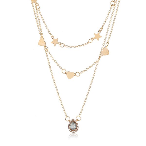 

retro exaggerated cool drop necklace iron love pendant multi-layer necklace, Silver