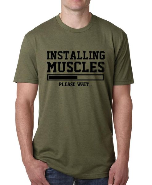 

INSTALLING MUSCLES print T shirt men 2017 fashion brand hip-hop tops male funny fitness top Tee Shirt cotton plus size clothing