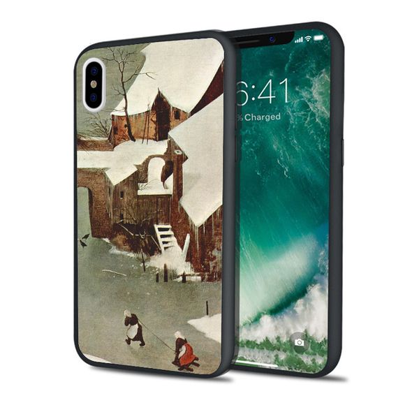 

capa snow village phone case for iphone 11 pro xs max xr 8 7 6s plus 5s se 5 case black soft silicone tpu cover.