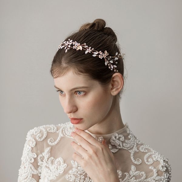

fashion wedding headbands bridal ornaments beautiful leaves headbands women hair band rhinestone elegant bride accessories, Golden;white