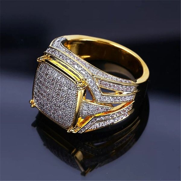 

vecalon male hiphop ring yellow gold filled pave setting zircon cz party wedding band rings for men rock jewelry, Slivery;golden