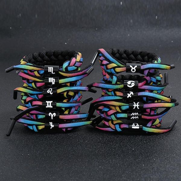 

new 12 constellation colorful rainbow cute lion reflective lovers rope woven bracelets bangles vsco girl friendship shoelaces wrap bangle, Golden;silver