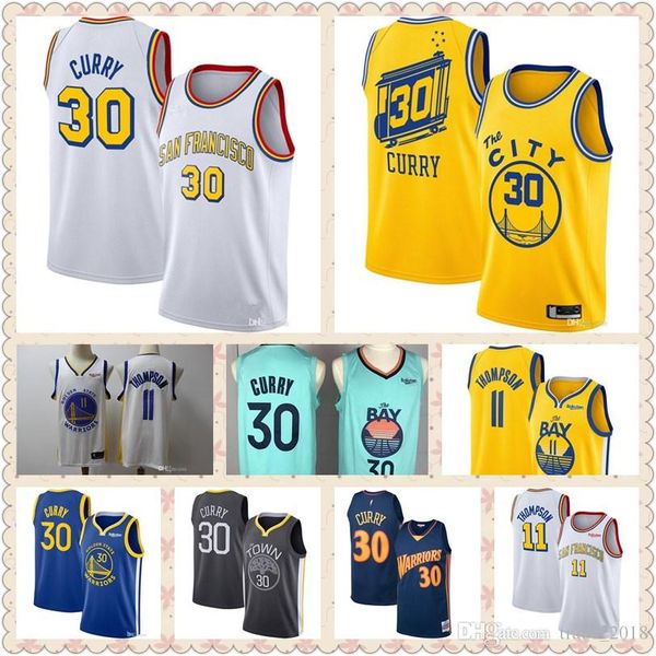 

men's steph stephen 30 curry warriors jersey golden state throwback dangelo d'angelo 0 russell klay 11 thompson stitched basketbal, Black;blue