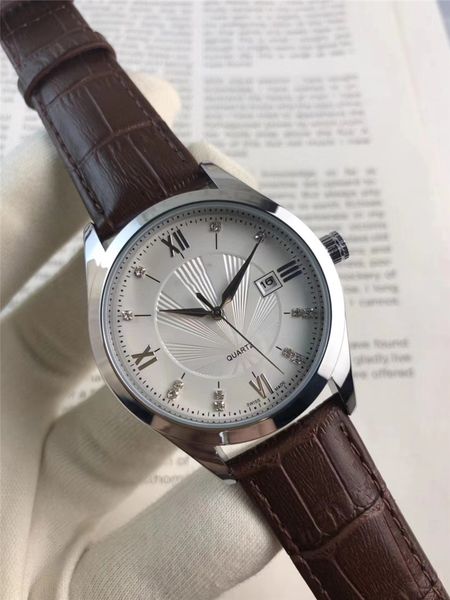 

высокое качество новая мода мужские часы кожаный ремешок автоматическая дата бизнес повседневная спорт кварцевые роскошные часы, Slivery;brown