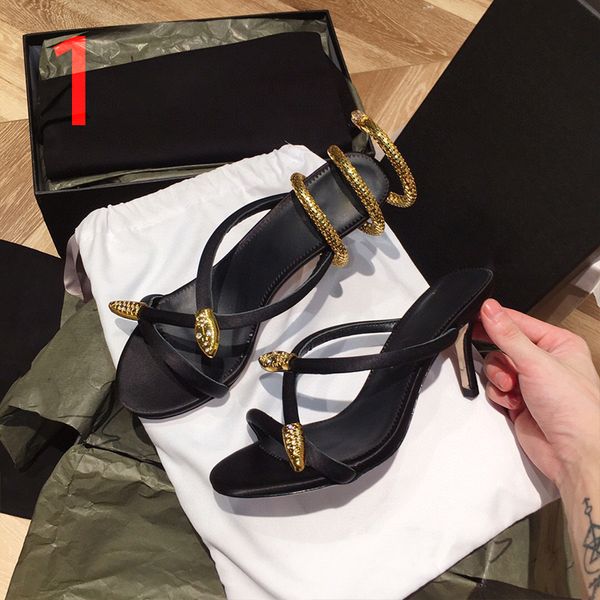 

designer womens slippers luxury black metal button serpentine circle high heels summer fashion with box size 35-40