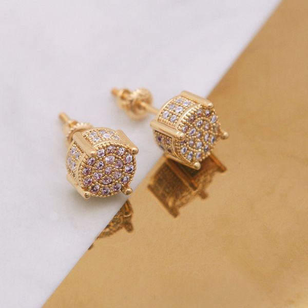 

hiphop zircon earrings for men and women gold plated ear stud ice out hip hop jewelry epacket, White