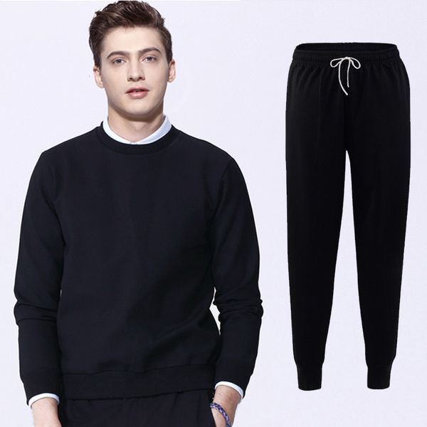 

2019 new men's sweater pullover two-piece autumn and winter sweater men's casual sports suit men rn, Black