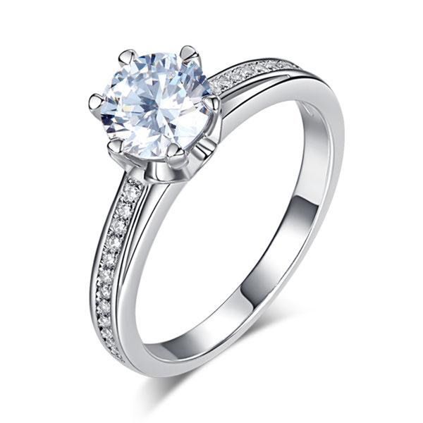 

exquisite women wedding rings 6 claws 925 sterling silver promise engagement ring 1.25 ct created diamond jewelry, Slivery;golden