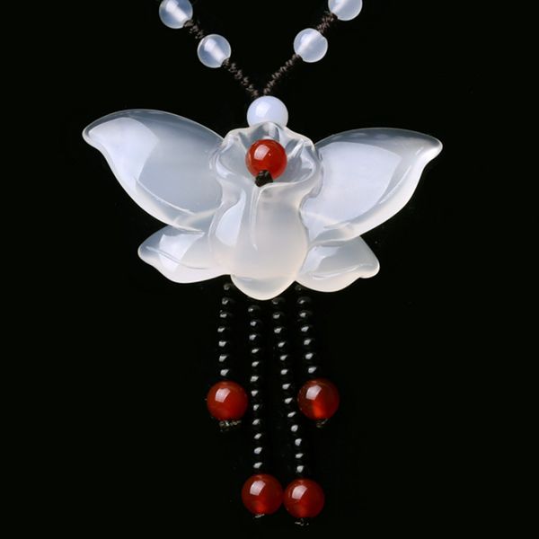 

yu xin yuan Fine Jewelry Natural Jade Medullary Necklace Pendant Carved Butterfly Lucky Best es Women Men Jewelry
