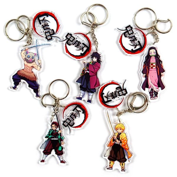 

anime demon slayer:kimetsu no yaiba two-sided acrylic keychain cosplay anime pendant keyring key chains, Silver