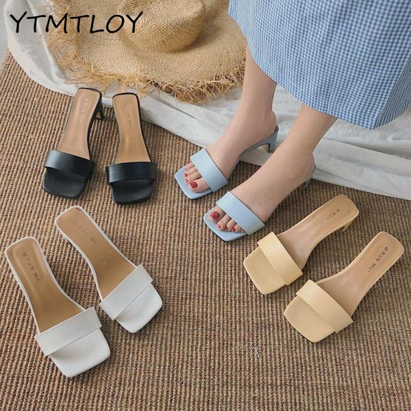 

fashion party women slippers 2020 summer blue high heel woman beach shoes outdoor shallow shoes women designers, Black