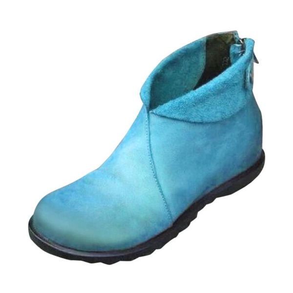 

autumn and winter warm women's ankle boots square leather boots ladies rub color flat with casual, Black