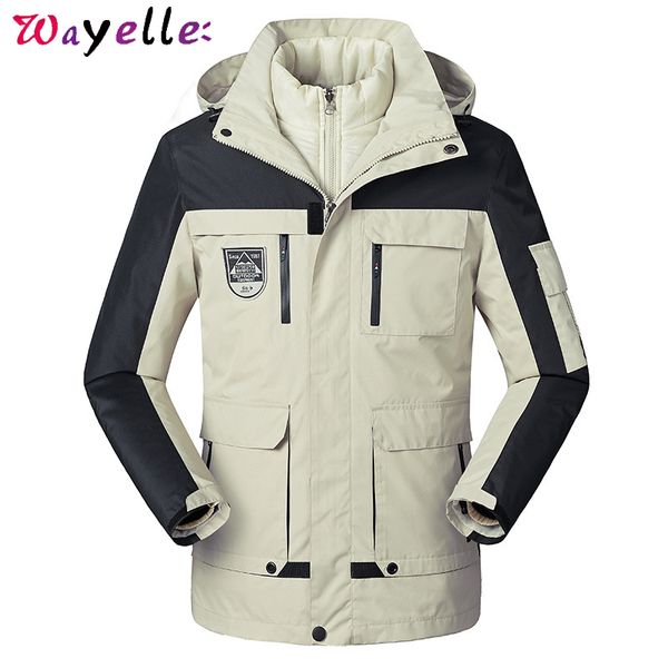 

waterproof hood parka coat men winter thicken warm patchwork men jacket down jacket plus size 5xl 2 in 1 cotton liner outwear, Black