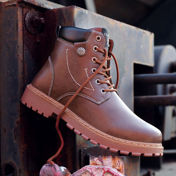 

autumn high men work shoes comfortable non-slip casual shoes men logging safety boots trend winter snow boots, Black