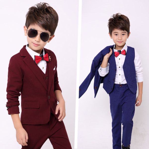 

boy's suits & blazers children's clothing boy's suit+pant+shirt+vest 4 pieces sets 130-170 cm solid wholesale single breasted, Black