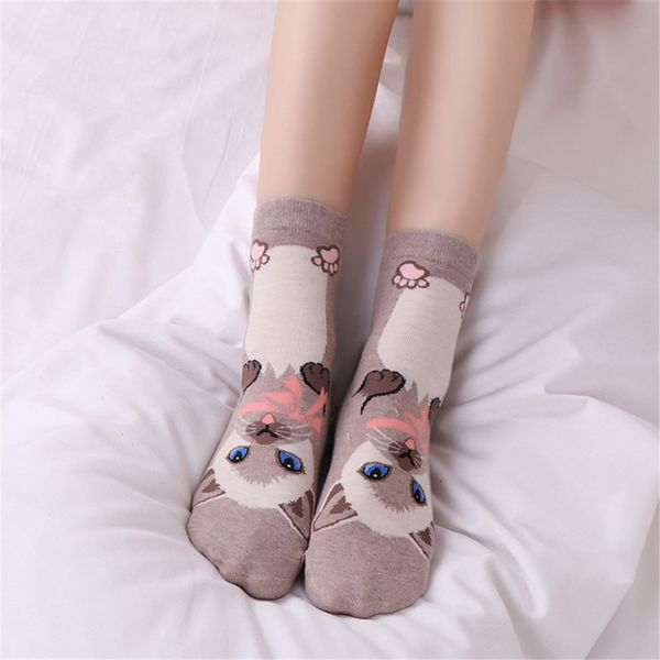 

women man cotton socks animal cat art animation character cute gift meias sock moistureproof hocoks beautiful lovely sox sock, Black;white