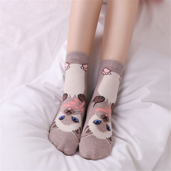 

women man cotton socks animal cat art animation character cute gift meias sock moistureproof hocoks beautiful lovely sox sock, Black;white