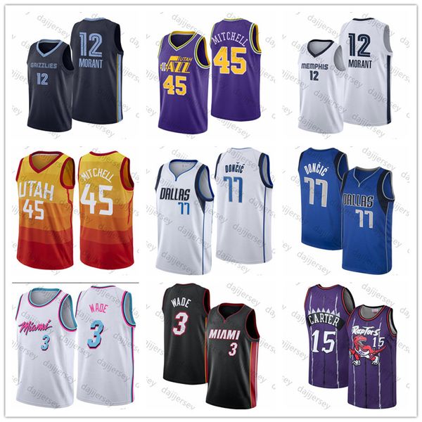 

Men's Ja 12 Morant Luka 77 Doncic Donovan 45 Mitchell 15 Carter 1 Mcgrady Dwyane 3 Wade Men Basketball Jersey