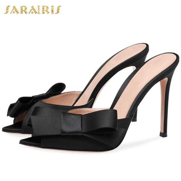 

sarairis design large size 45 thin high heels summer pumps woman shoes peep toe slip-on butterfly summer shoes women, Black