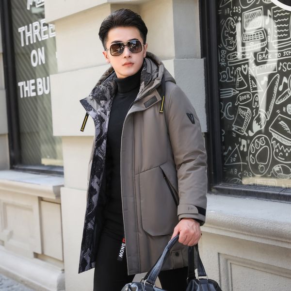 

quality mens winter 90% duck down coat male thick fashion waterproof long down jackets men solid hooded business overcoat jk-865, Black