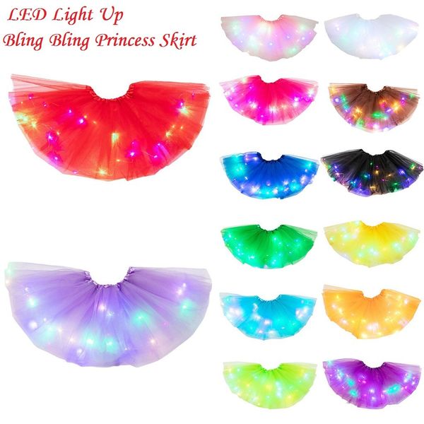 

kids girls led light up cute tutu skirt baby girl solid lighten pettiskirt ballet toddler girls lace princess fancy costumes y200704