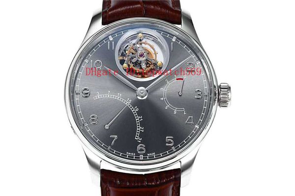 

zf factory portuguese mens watch real tourbillon watch automatic mechanical power reserve for seven days pointer date sapphire crystal, Slivery;brown