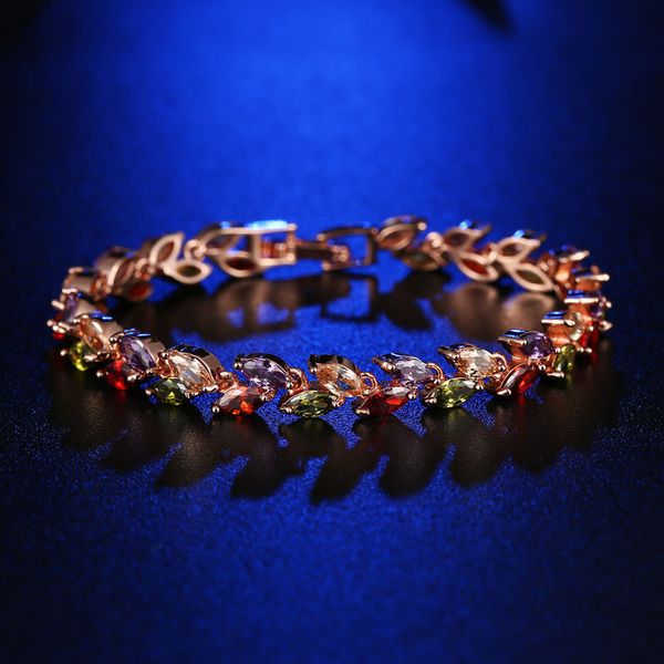 

new colorful bracelets & bangles new brialds charms bracelet fashion cubic zircon leaf bangles jewelry for women, Black
