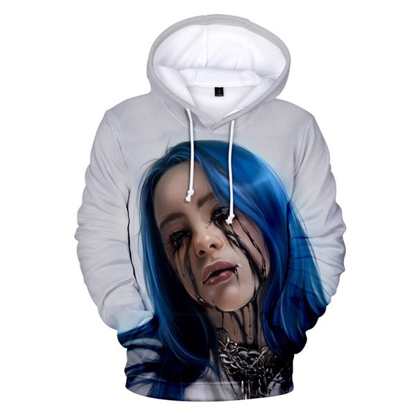 

billie eilish 3d печатных толстовки модельер певица с капюшоном топы свободные пуловеры мужская одежда, Black