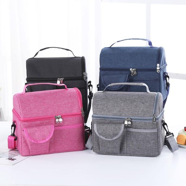

work picnic kids storage tote pure color waterproof cooler lunch bag thermal insulated bento case handbag, Blue;pink