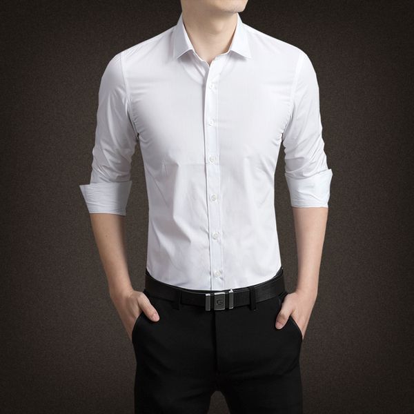 

plus size men dress shirts long sleeve solid business formal white man shirt fashion male social big size shirts, White;black