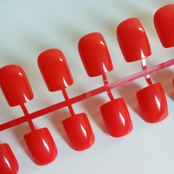 

24pcs shiny red false nails flat acrylic fake nail fashion design diy nail art lady salon manicure tools p63m, Red;gold