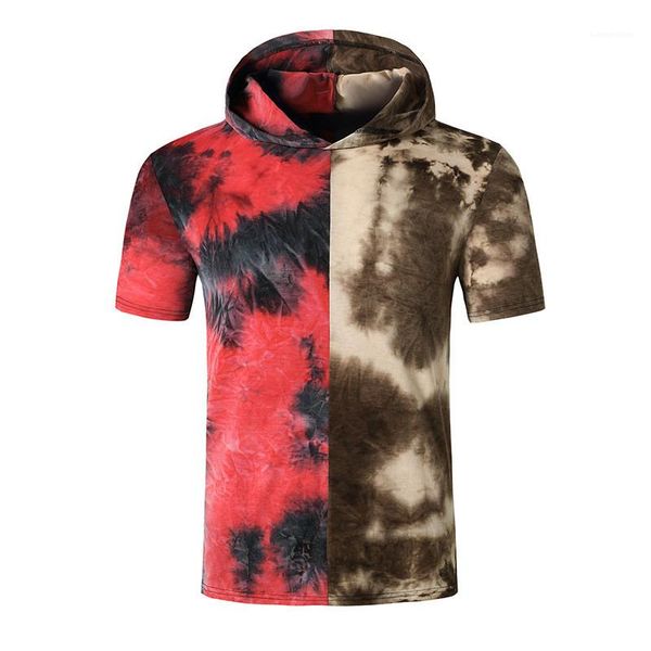

casual mens clothing summer mens designer t shirts contrast color short sleeve gradient hooded mens, White;black