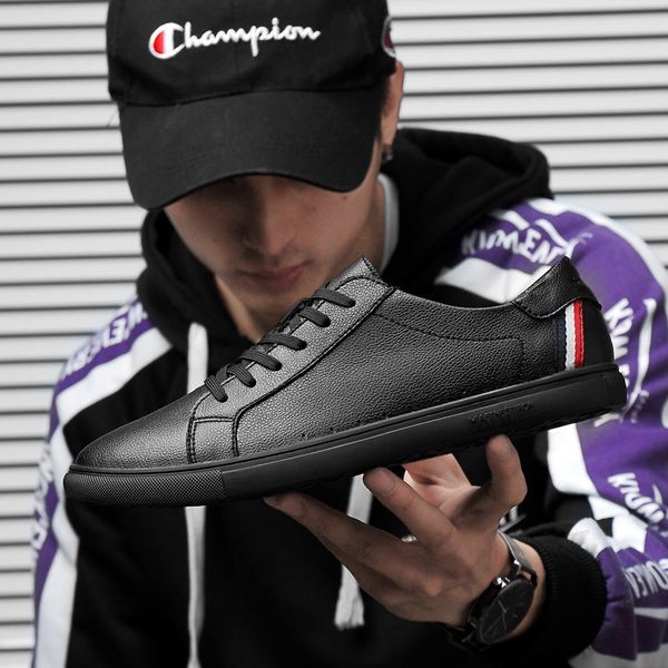 

2019 summer new style genuine leather shoes men's casual fashion trendy shoes england korean-style sports casual versatile, Black