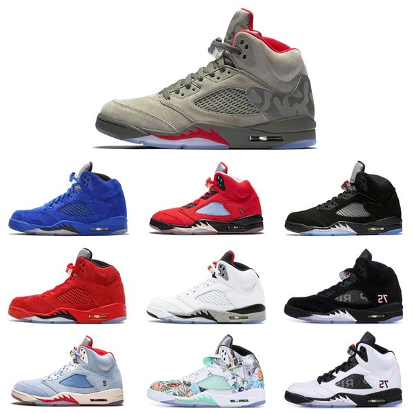 

og 5 5s men basketball shoes fire red silver black metallic suede blue white cement wings oreo mens trainer sports sneakers 7-13