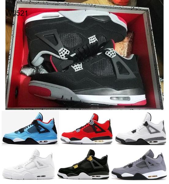 

4s 2019 bred white cement cactus jack toro bravo basketball shoes men 4 tattoo fire red cool grey sneakers with box, Black