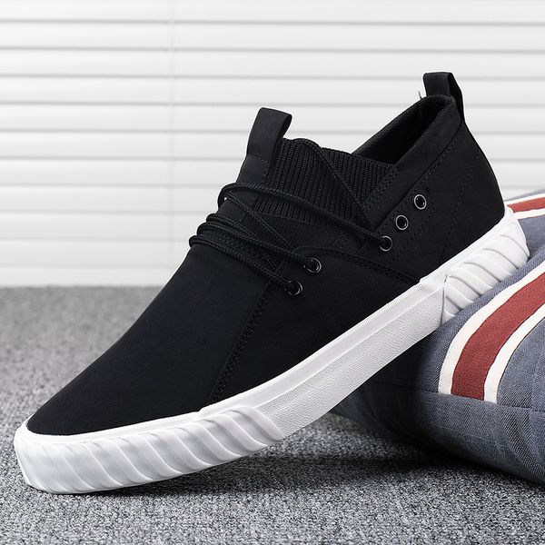 

new men canvas shoes sneakers fashion style flat bottom leisure shoe youth trend breathable men's cloth tide shoes, Black