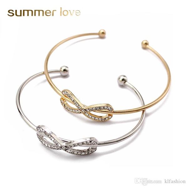 

gold silver crystal rhinestone charm infinite bracelets & bangles for women number 8 love cuff bangle fashion open arm jewelry accessories, Black