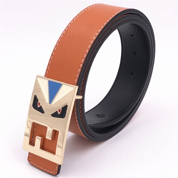 

Fashion Brand Belts Unisex Monster Eyes Buckle Waistbands Luxury Men Jeans Leather Straps Smooth Buckle Women Skirt Belt