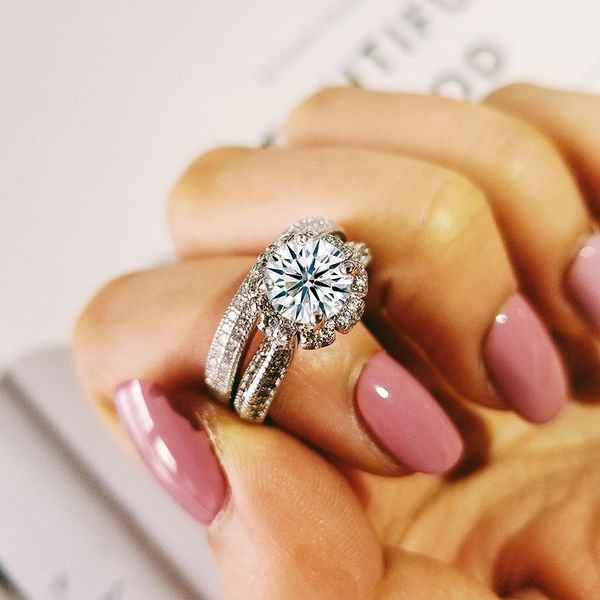 

2019 new round original 925 sterling silver wedding ring set for women lady anniversary gift jewelry bulk sell moonso r5118