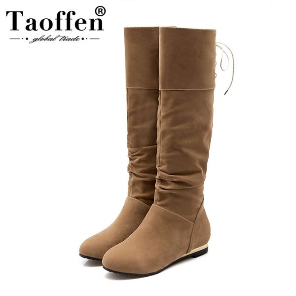 

fizaizifai simple women knee high boots solid color lace up flats shoes winter keep warm fur comfort boots women size 32-43, Black