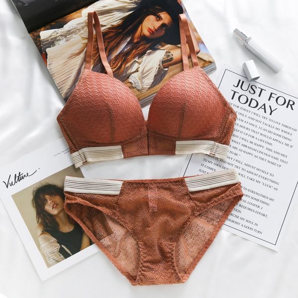 

women front closure push up bras lace decorate bra briefs set lace hollow seamless panties lingerie underwear set new hc, Red;black