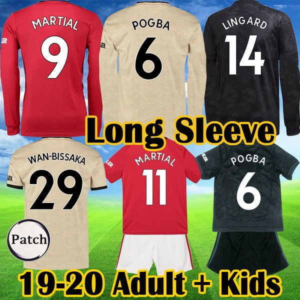 

fc greenwood rashford pogba long sleeve soccer jerseys 2019 2020 2021 manchester bruno fernandes united utd man football shirt kids kit, Black;yellow