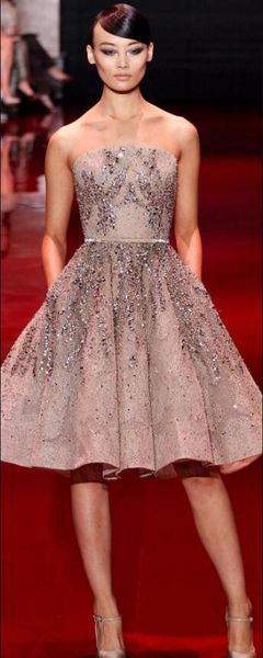 

luxury elie saab prom dresses 2019 luxury major beaded strapless backless knee length silver lace short evening cocktail party gowns, Black