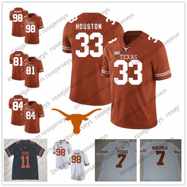 

texas longhorns #3 hicks 13 michael dickson 18 tyrone swoopes 25 jamaal charles 33 lamarr houston orange white black retired football jersey