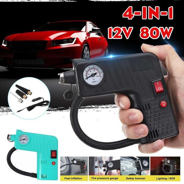 

4 in 1 portable air inflator compressor pump tire led display safety hammer for motorcycle electric auto car bike pump