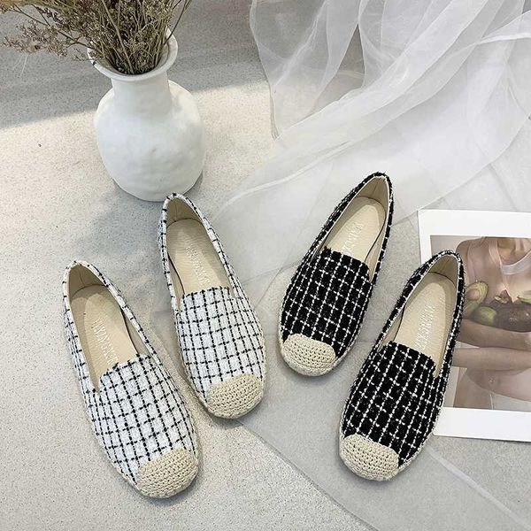 

2020 spring women loafers plaid espadrilles ladies casual shoes shoes black flats cotton slip on flat zapatos mujer 8027r