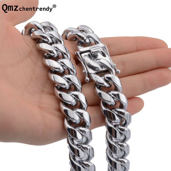

stainless steel curb cuban miami chain necklace boys mens fashion jewelry dragon clasp link silver necklace news arrival