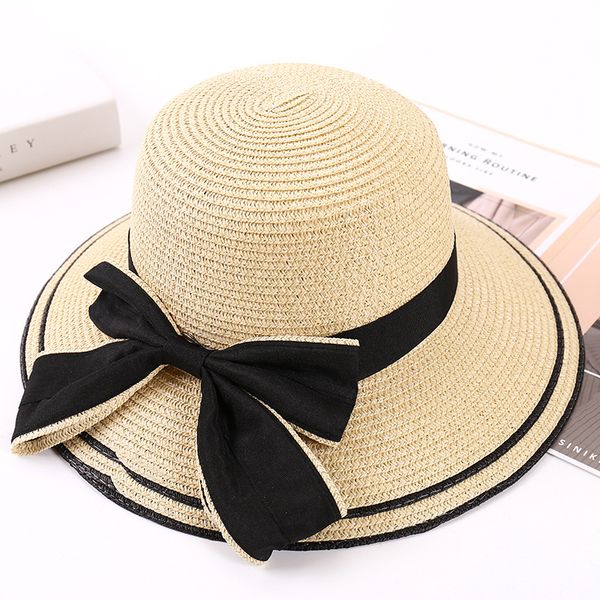 

sun shade straw cap bowknot beach caps female summer hat south korean version of the wide brim hats outdoor travel holiday, Blue;gray