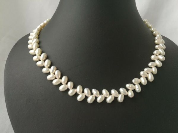 

oval genuine nature frehswater pearl necklace choker 6-7mm marking supply, Silver