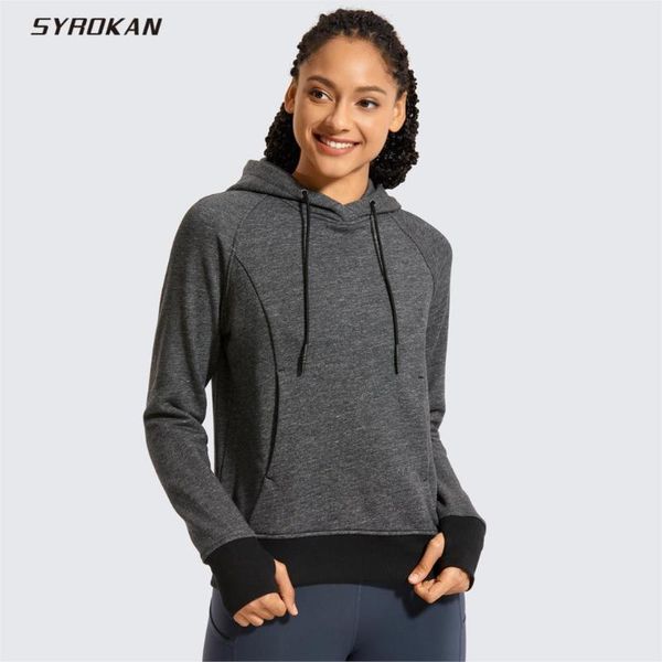 

syrokan women's cotton pullover hoodies drawstring hooded sweatshirt with kangaroo pocket thumbholes, Black;blue